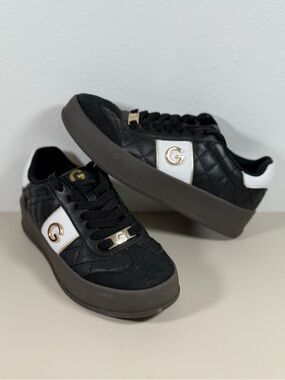 GBG Black and White Quilted Platform Lace-Up Sneakers
